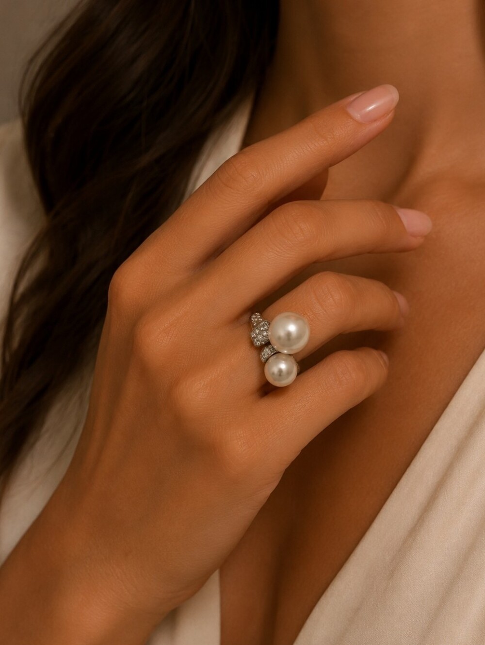 Elegant White Pearl and Silver Ring - Women Jewelry